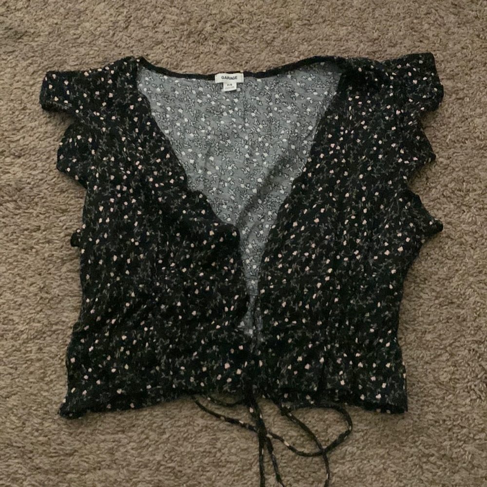 Garage floral ruched tie top